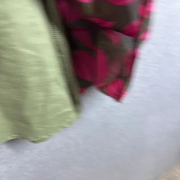 J. Marie Dress Womens Small Pink Olive Green Leaf Print Ruffle Mini Belted EUC - Picture 6 of 9